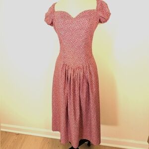 Vintage Kathryn Conover cotton floral, basque waist maxi dress.Sz 4